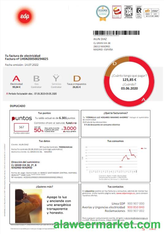 SPAIN EDP utility bill template, version 2